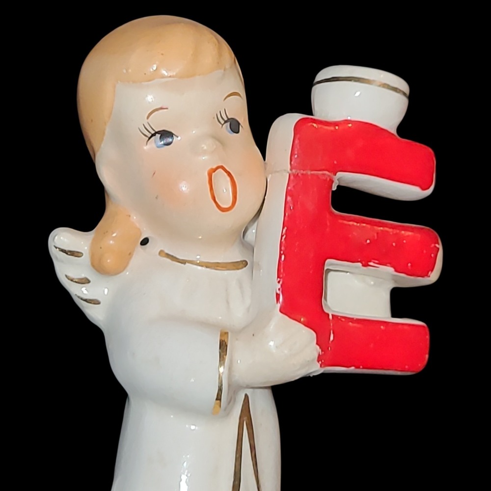 Vintage 1950s Commodore Japan Angel Letter E Noel Candle Holder Figurine
